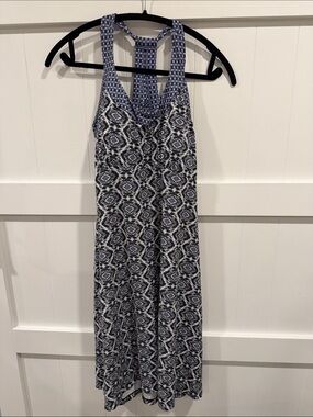 Prana Blue and White Geometric Halter Dress